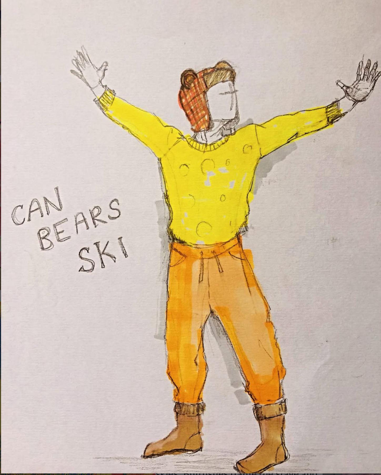 Hand drawn Can Bears Ski costume design